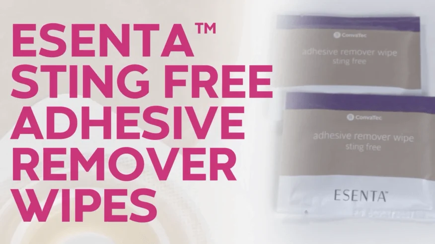 A video thumbnail of 'How to Use ESENTA™ Sting Free Adhesive Remover Wipes'